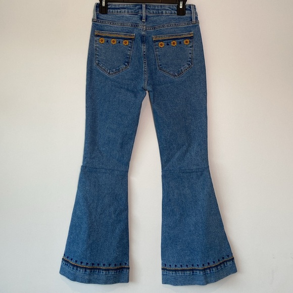 Driftwood x Free People Farrah Flare Slit Golden Gates Boho Embroidered Jeans 25 - Picture 6 of 13